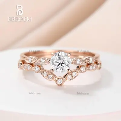 5mm Moissanite Rosalie Diamond Engagement Ring Set 2pcs