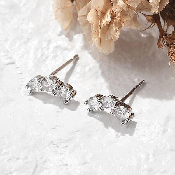 Brass Micro Pave Clear Cubic Zirconia Stud Earrings
