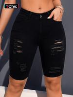 Women's Ripped Button Pocket Denim Shorts, Fashion Casual Stretchy Short Jeans for Daily Outdoor Wear, Ladies Skinny Bottoms ...