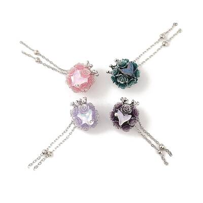 Handmade Flower Polymer Clay Rhinestone Tassel Dangle Beads