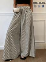 Women's Striped Print Elastic Waist Wide Leg Pants, Casual Comfy Pocket Baggy Trousers for Daily Wear, Ladies Loose Bottoms f...