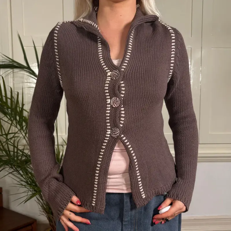 Pennypull Cardigan - Small Brown Cotton