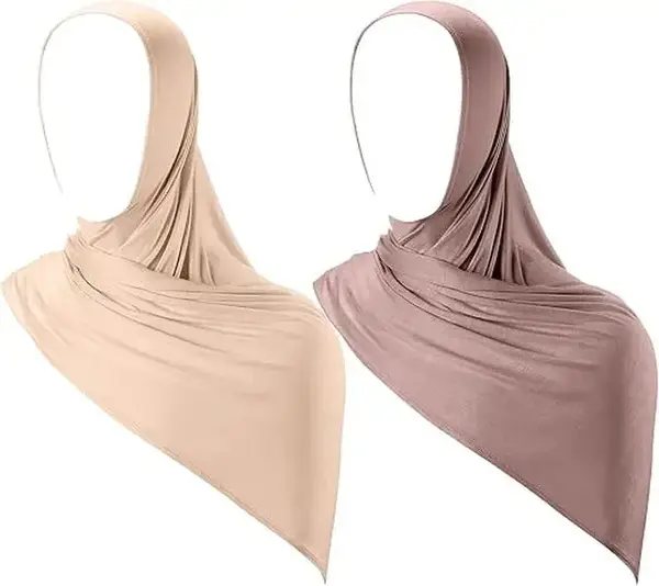 2 Pcs Instant Hijab Jersey Hijab for Women Muslim Head Scarf Soft Lightweight Long Stretch Scarf Shawl Wrap Beige