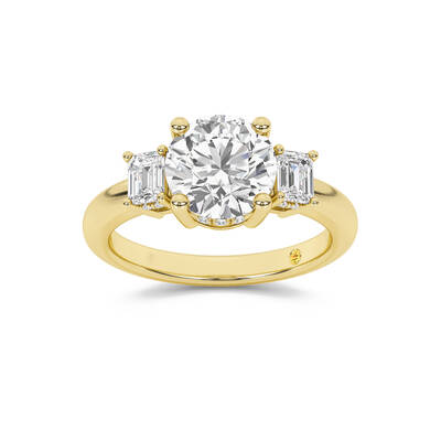 Seraphina Three Stone Hidden Halo Round Lab Grown Diamond Engagement Ring | 14K Yellow Gold 1 1/2 CT. TW.