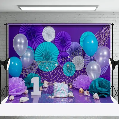 Tiffany Blue Purple Balloons Cake Smash Backdrop - Aperturee