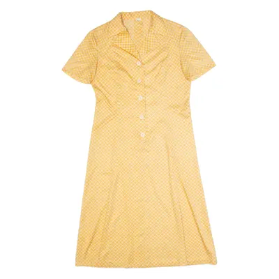 Womens Day Dress Yellow 90s Check Short Sleeve Long M