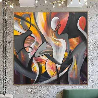 Large Abstract Red Orange Acrylic Painting Figurative Art Abstract Luxury Painting On Canvas People Modern Art Over the Firep...