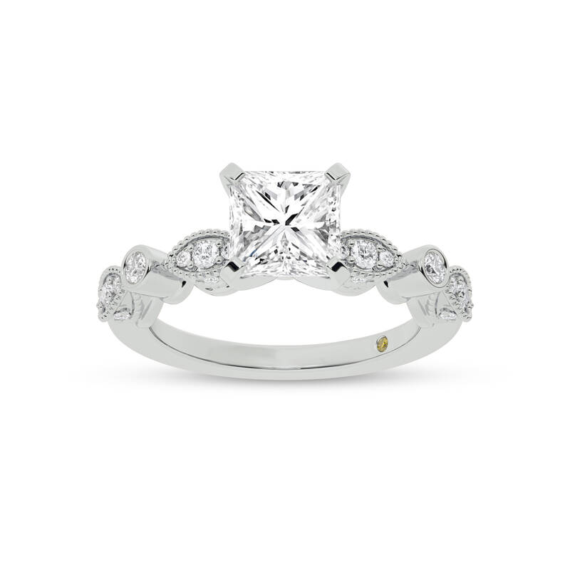 Arcan Vintage Inspired Bezel and Pavé Set Princess Cut Lab Diamond Engagement Ring | 18K White Gold 2 7/8 CT. TW.