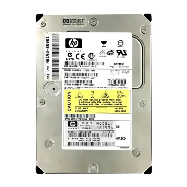 A6193-60001 HP 36.4GB 2Gb/s Fibre Channel 15000 3.5-inch Hard Drive