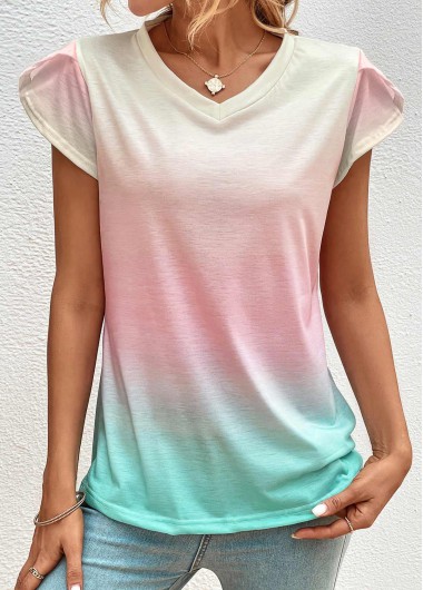 Modlily Light Pink Ombre Short Sleeve T Shirt - 2XL