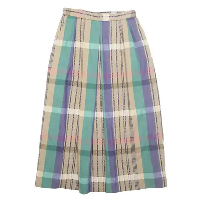 Womens A-Line Skirt Brown Midi Wool Check S
