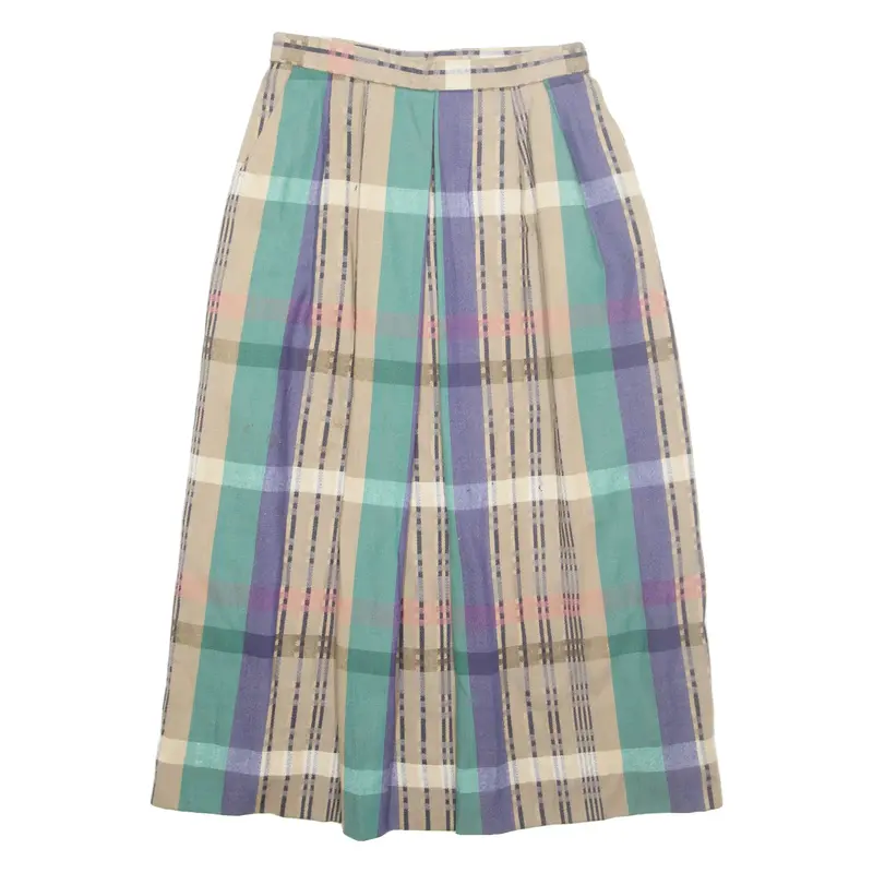 Womens A-Line Skirt Brown Midi Wool Check S