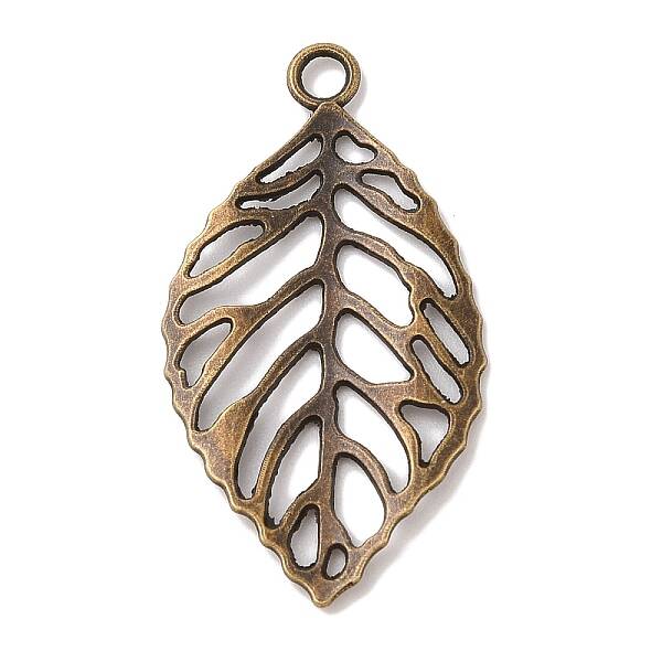 Tibetan Style Alloy Filigree Leaf Pendants