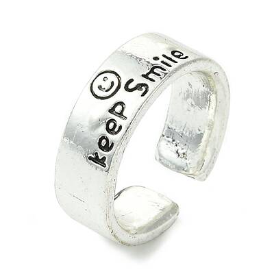 Word Keep Smile Alloy Open Cuff Ring