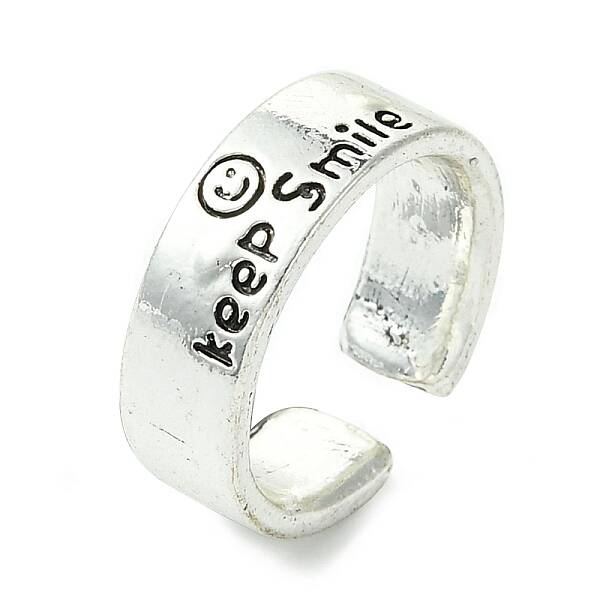 Word Keep Smile Alloy Open Cuff Ring