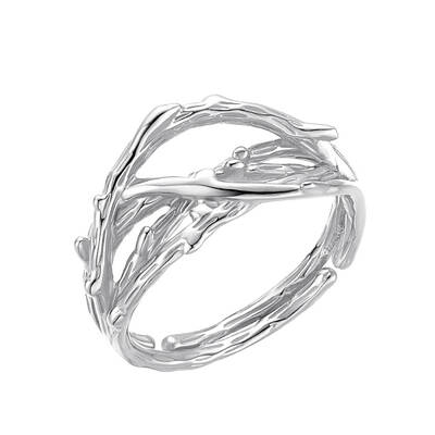 Adjustable Rhodium Plated 925 Sterling Silver Branch Rings