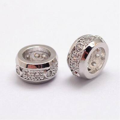 Brass Micro Pave Cubic Zirconia European Beads