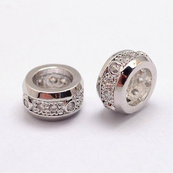 Brass Micro Pave Cubic Zirconia European Beads