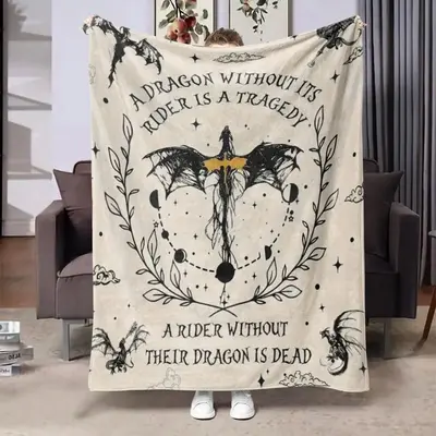 Dragon & Letter Pattern Blanket, Soft Throw Blanket, Air-conditioned Room Blanket, Warm Nap Blanket for Home & Office, Gift f...