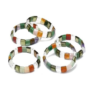 Natural Mixed Gemstone Rectangle Beaded Stretch Bracelet for Women