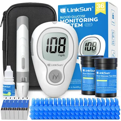 LinkSun G-425-3 Blood Glucose Monitor Kit with 100/50 Test Strips & 100/50 Lancets No-Coding Large Display 1 Lancing Device C...
