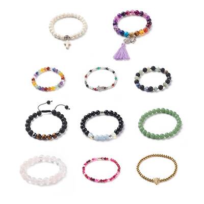Gemstone Round Beaded Stretch Bracelet for Women