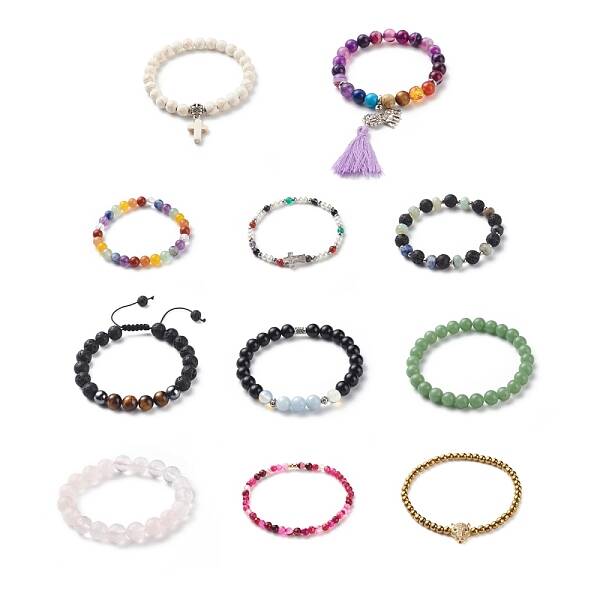 Gemstone Round Beaded Stretch Bracelet for Women