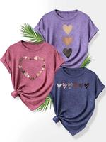 Women's Heart Print Tee, Casual Short Sleeve T-shirt for Daily Wear, Ladies Clothes for All Seasons, Graphic Tees, Womenswear