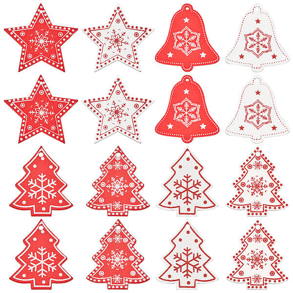 80Pcs 8 Styles Christmas Theme Wood Pendants