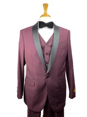 28-C-Tux-Shawl	Burgundy-Blk -  Tuxedo Wholesale  Distributors