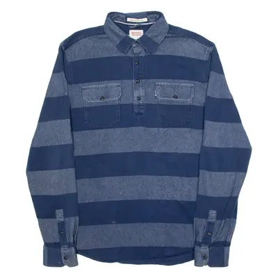LEVI'S Mens Polo Shirt Blue Striped Long Sleeve L