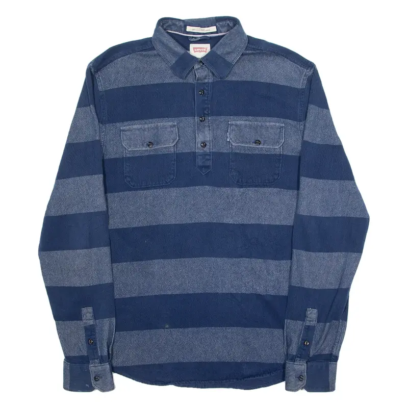 LEVI'S Mens Polo Shirt Blue Striped Long Sleeve L