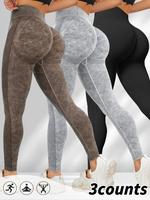 Women's Washed Ruched Sports Leggings, Casual Comfy Breathable High Waist Ribbed Tight Pants for Yoga Gym Workout Running, La...