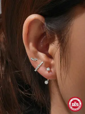 925 Sterling Silver Fashion Rhinestone Decor Earring Set,  Trendy All-match & Exquisite Ear Jewelry for Women for Party, Dail...