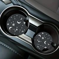 Romantic Moon & Star Pattern Car Coasters, 1 Pair Waterproof Car Cup Mats, Car Interior Decoration Accessories for Men & Wome...