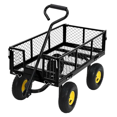 Garvee Heavy Duty Garden Cart 550LBS Metal Wagon with 10 Pneumatic Wheels & 180° Rotating Handle 1.2mm Steel Powder-Coated...