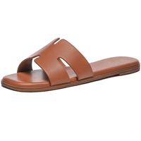Women's Dressy Flat Sandals Comfortable Slip On Leather Slide Sandals