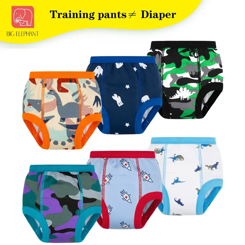 BIG ELEPHANT 6-Pack Training Pants for Boys and Girls – 100% Cotton Potty Training Underwear for Toddlers (12M-10Y)