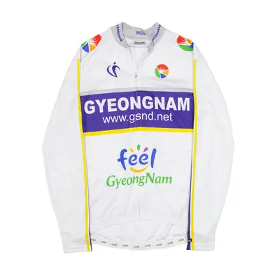 VINCITORE Cycling Shirt Full Zip Jersey White Long Sleeve Mens M