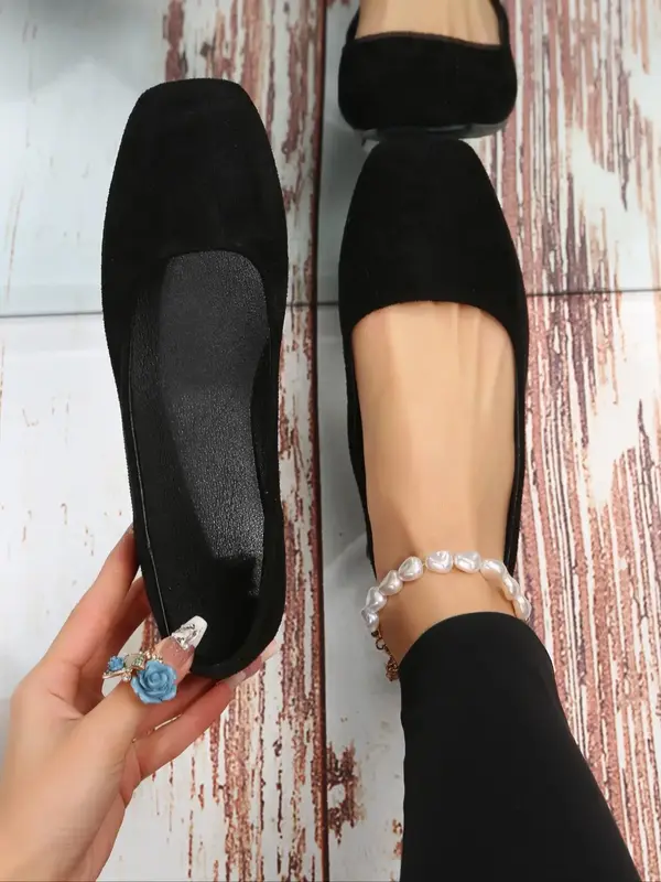 Women's Solid Color Square Toe Slip on Flats, Casual Comfortable Flat Shoes for Work Office, Fashion Women's Shoes for Daily ...