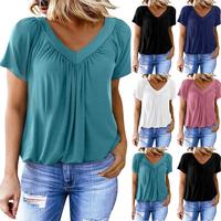 Encolax Womens Short Sleeve V Neck Dolman Tops with Side Shirring Loose Fit Shirts