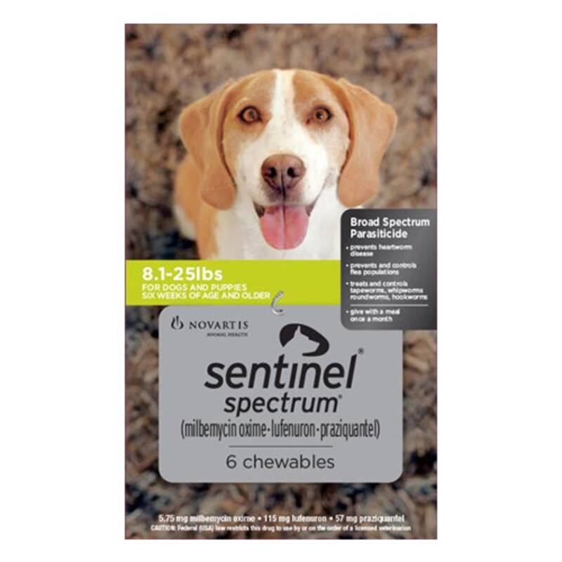 Sentinel Spectrum Chews For Dogs 8.1-25 Lbs (Green) 12 Chews