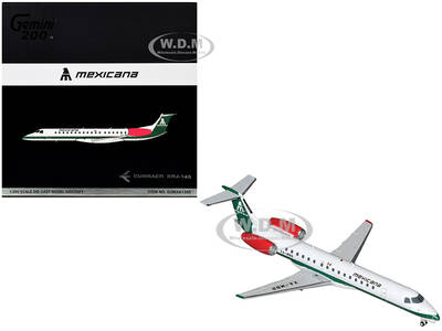 Embraer ERJ-145 Commercial Aircraft Mexicana de Aviacion (XA-MBR) White with Green Stripes and Tail Gemini 200 Series 1/2...
