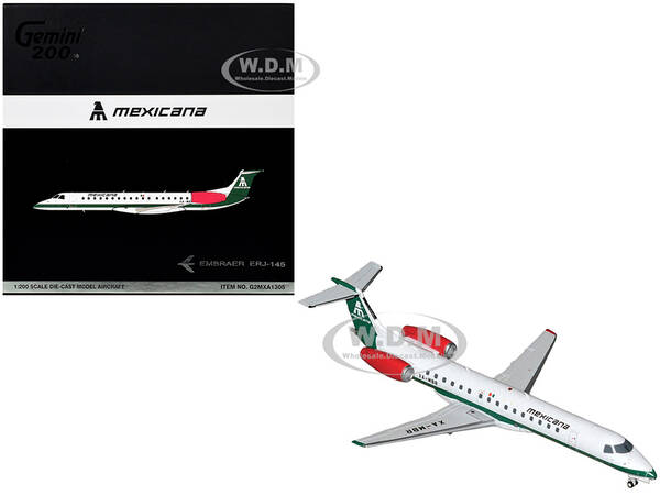 Embraer ERJ-145 Commercial Aircraft Mexicana de Aviacion (XA-MBR) White with Green Stripes and Tail Gemini 200 Series 1/2...