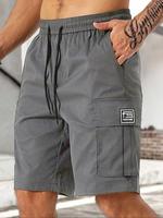 Men's Solid Flap Pocket Cargo Shorts, Regular Fit Casual Fashion Drawstring Waist Shorts for Beach Vacation, Men's Bottoms fo...