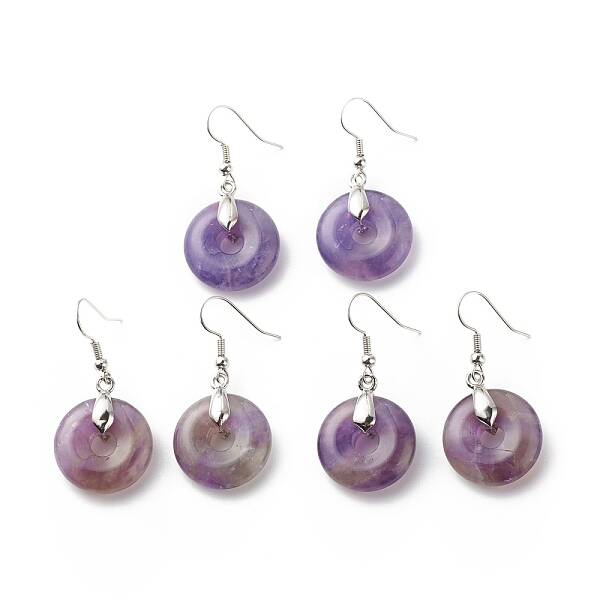 Natural Amethyst Donut Dangle Earrings