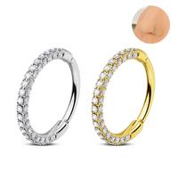 Oufer 20G Triple Sided CZ Gems Hinged Segment Nose Hoop Ring 316L Stainless Steel
