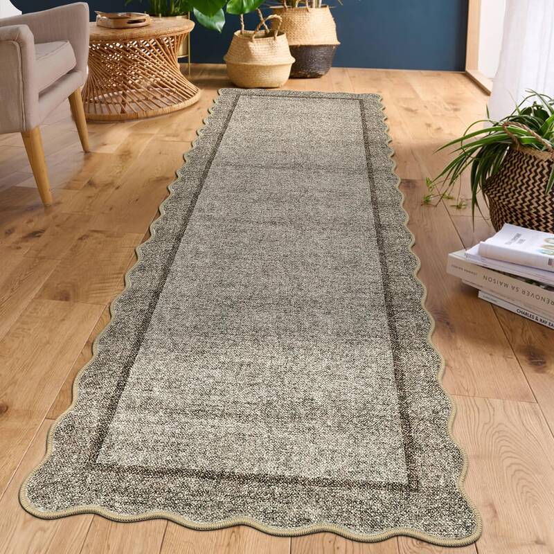Garvee Runner Rugs Non Slip Hallway Rug 2x6 Washable Modern Scalloped Carpet Brown