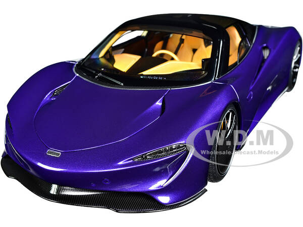 McLaren Speedtail Lantana Purple Metallic with Black Top and Yellow Interior and Suitcase Accessories  1/18 Model Car by Auto...