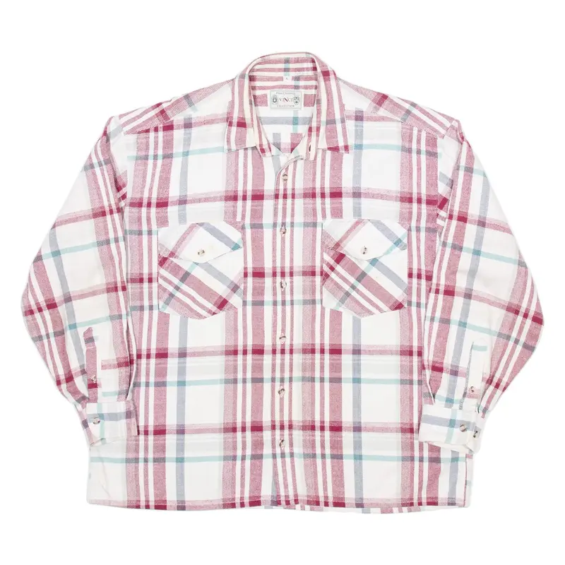 VINCI TRADITION Mens Flannel Shirt Red Check Long Sleeve L